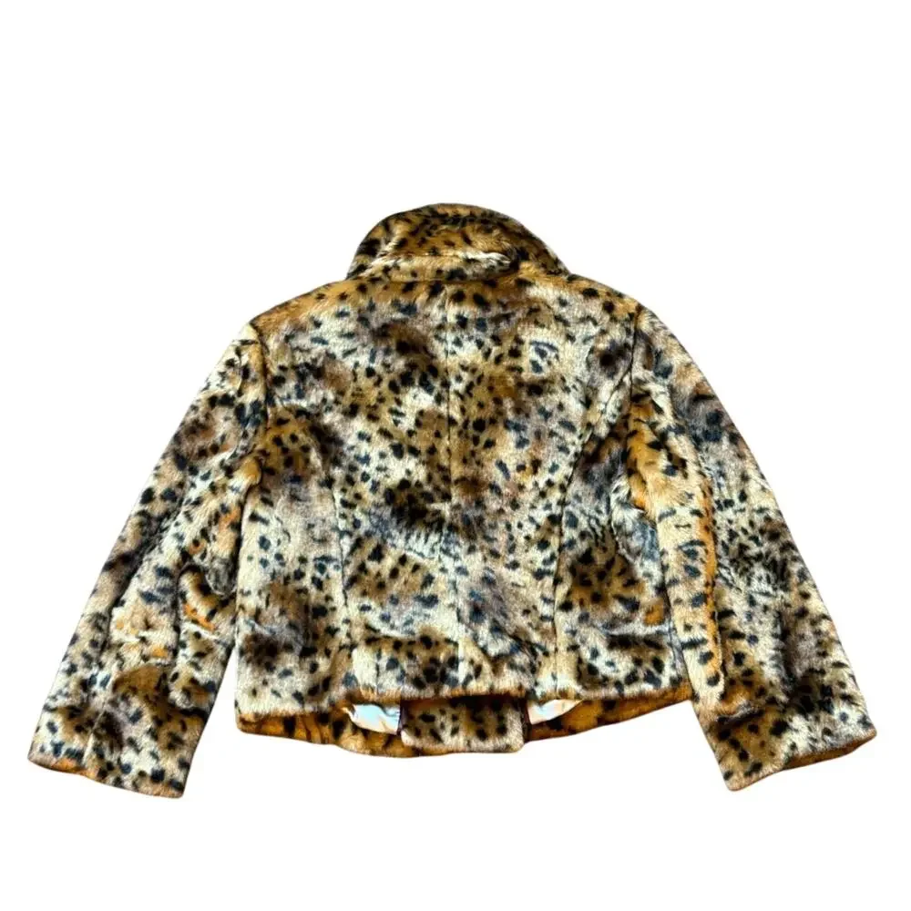 Ann Taylor LOFT Faux Fur Leopard Cropped Jacket Double Breasted Size S